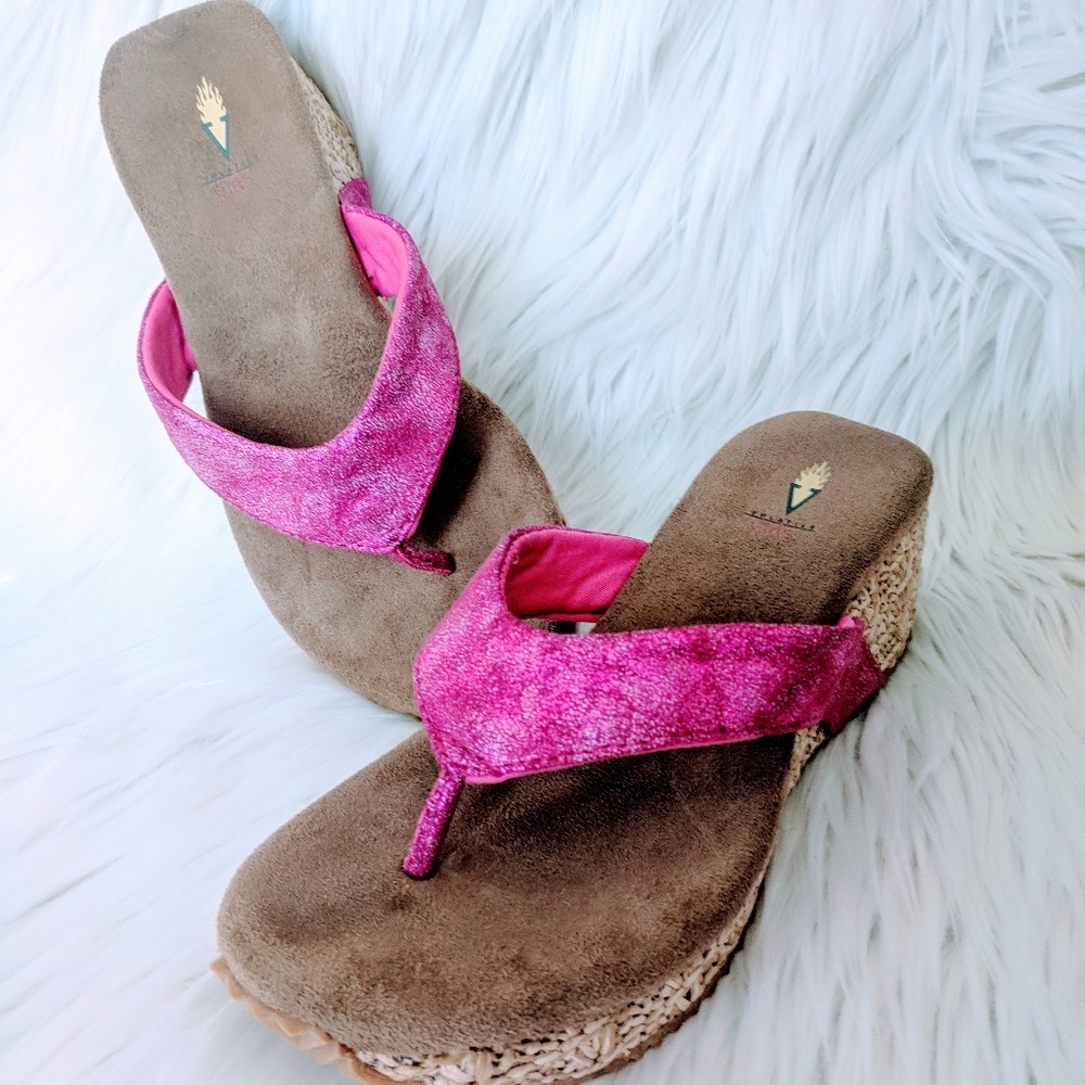 Volatile Kids Pink Glitter Thong Wedge Sandals